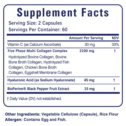 Collagen - Brighten Skin Tone and Help Joint, Cartilage and Cardiovascular, Skin, Hair, Nails & Digestive Health - 120 Capsules