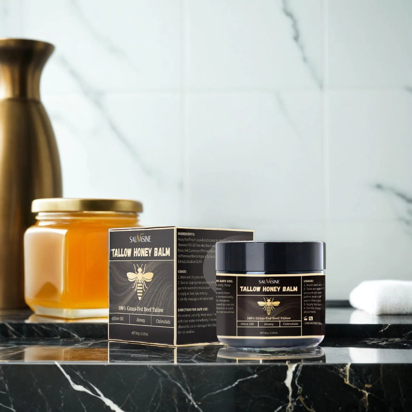 60g Grass-Fed Beef Tallow Honey Balm Moisturizing Tallow Face Cream Hydrating Skin Improve Elasticity Dullness Firming Skin